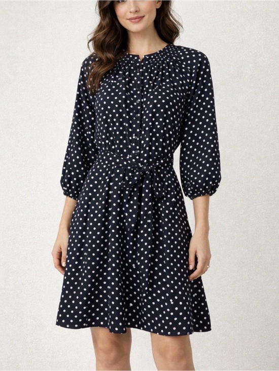 Maeve Dresses & Skirts - Anthropologie Maeve Navy Button Down Shirt Dress Polka Dot Belted Women's Small